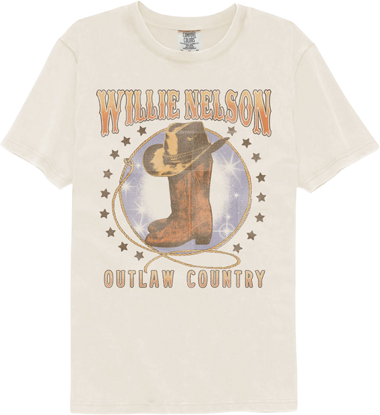 Outlaw Country Boots & Hat Willie Nelson Comfort Colors Brand T-Shirt