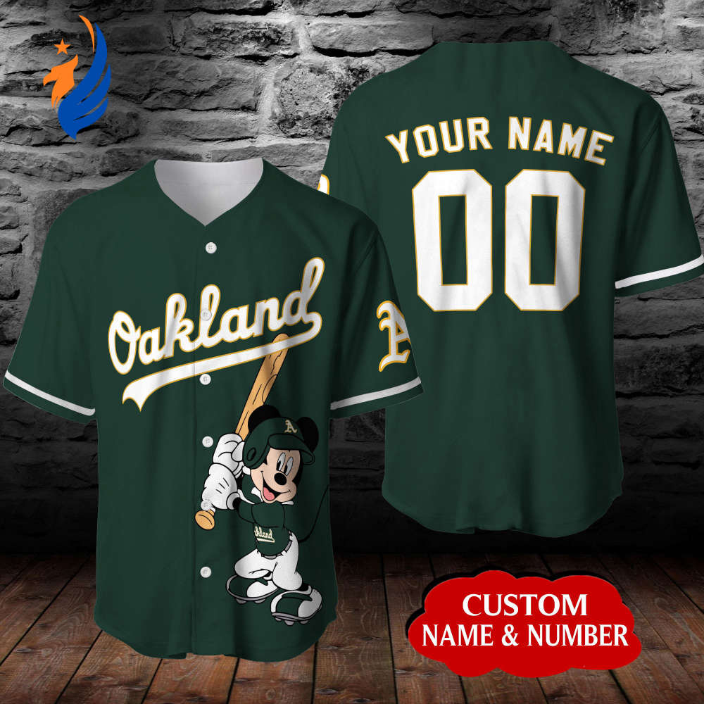 Custom Dark Green Oakland Athletics Mickey Mouse Baseball Jersey - Personalized Sports Apparel - Bafud