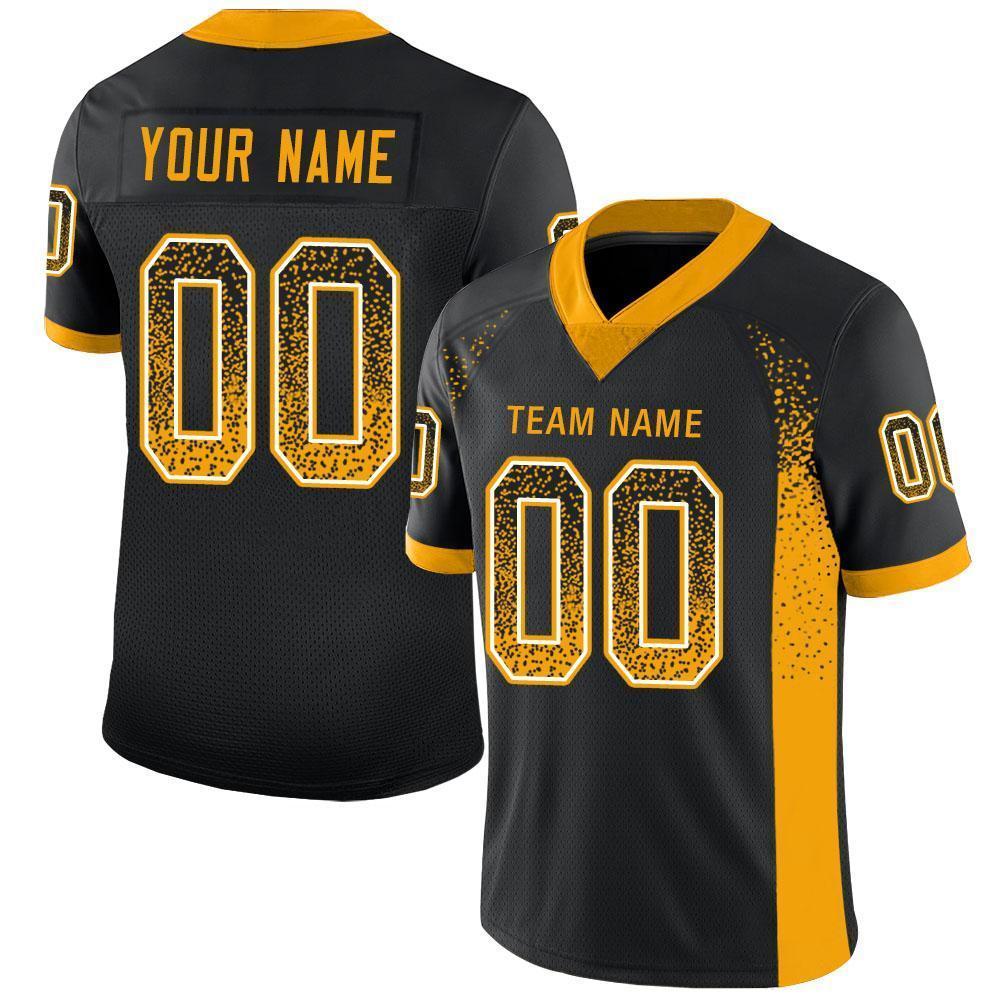 Custom Black Gold-White Drift Fashion Football Jersey