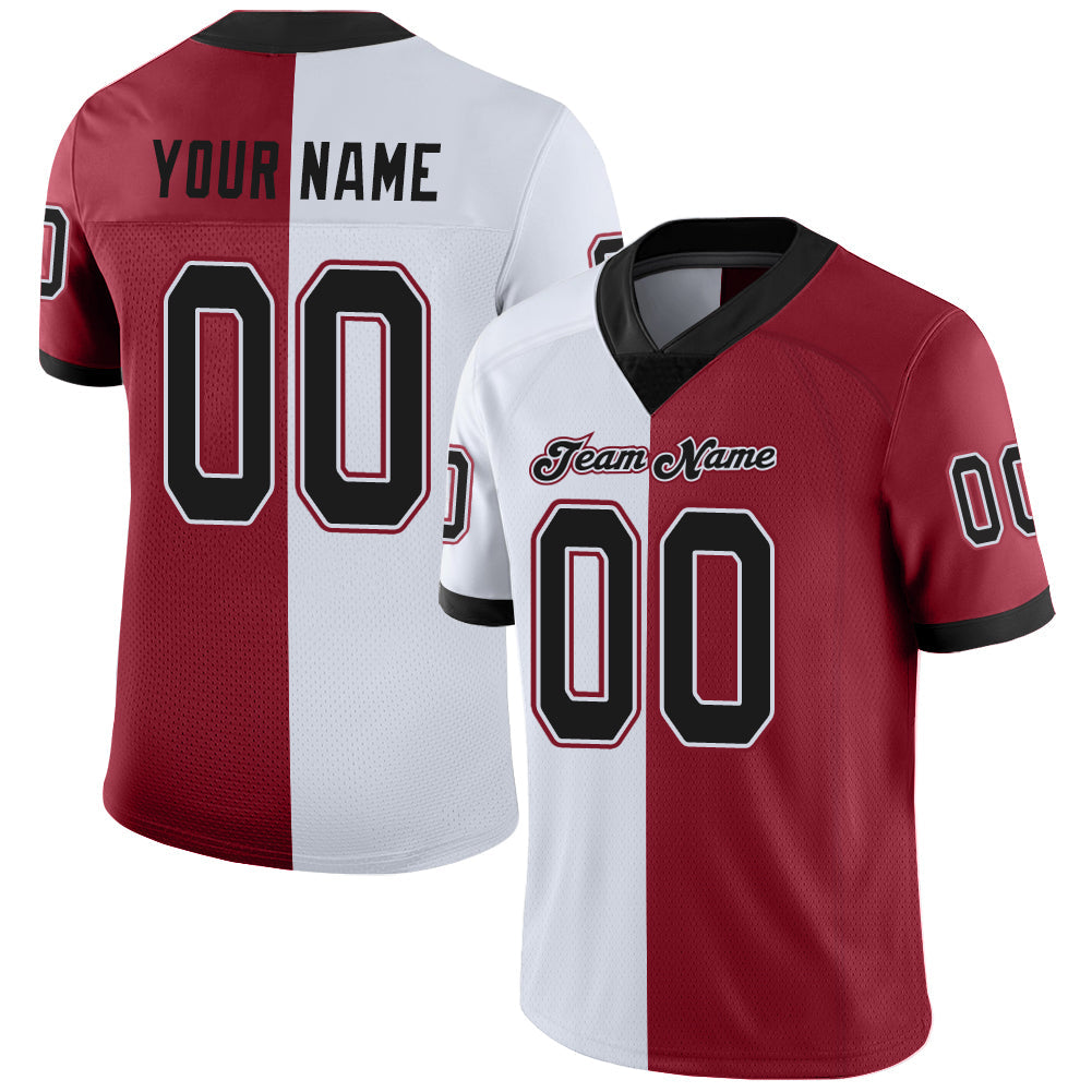 Custom Cardinal Black-White Split Fashion Football Jersey