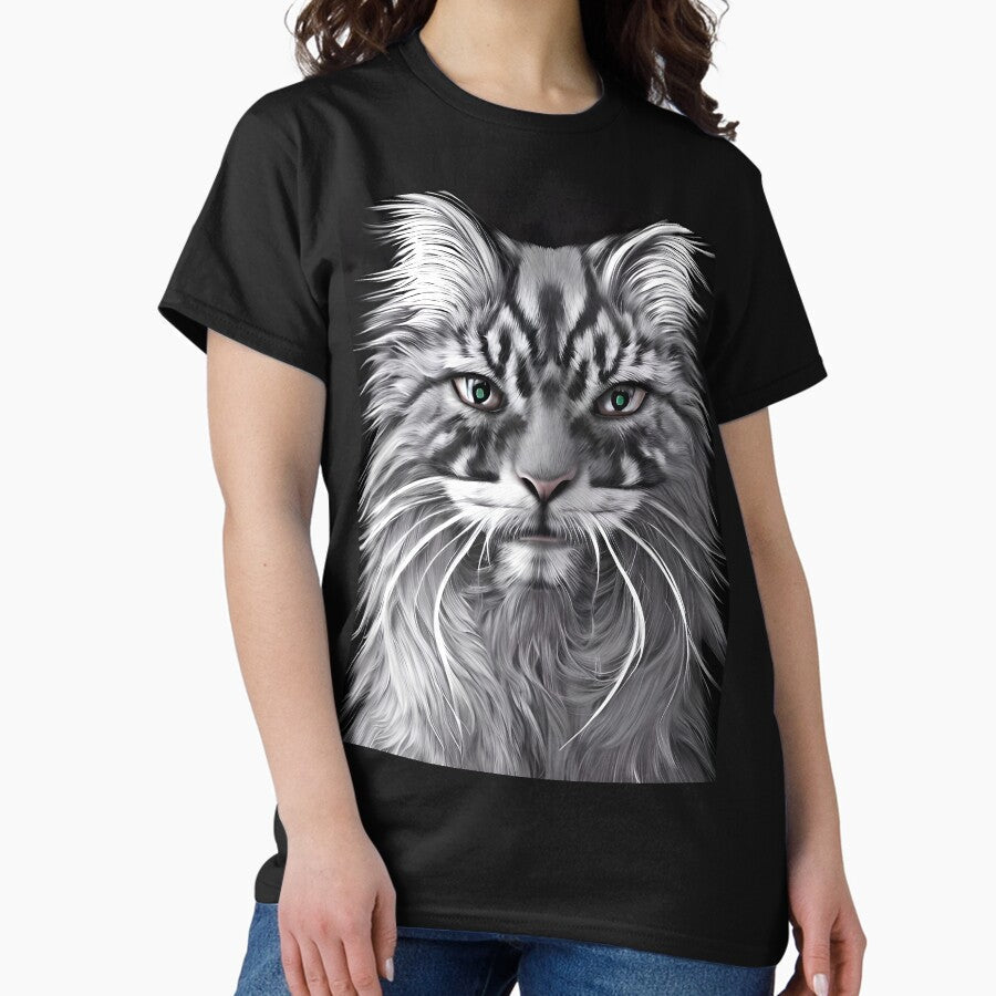 Black And White Maine Coon Cat Classic T Shirt