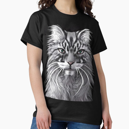 Black And White Maine Coon Cat Classic T Shirt