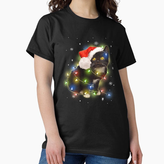 Black Cat Lover Led Christmas Classic T Shirt