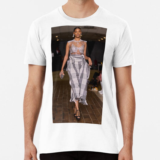 Beautiful Tall Runway Model Wearing Grey Design Premium T-Shirt
