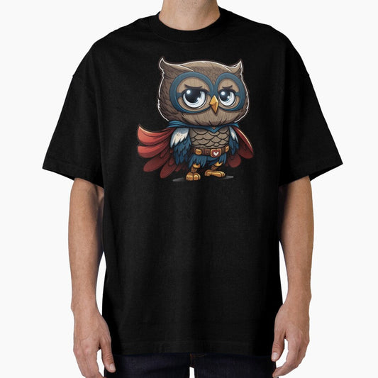 Beautiful superhero cute owl in glasses Oversized T-Shirt