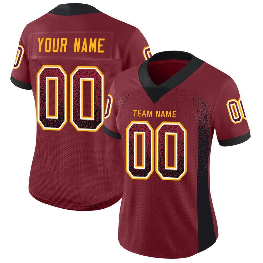 Custom Burgundy Black-Gold Drift Fashion Football Jersey